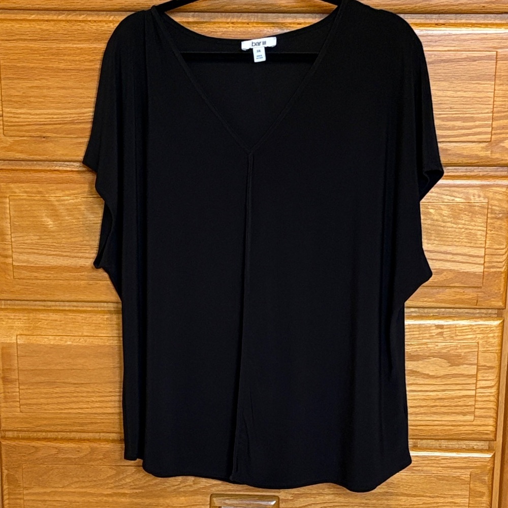 Bar III Black V-neck Short sleeve Dressy Blouse Size XXL